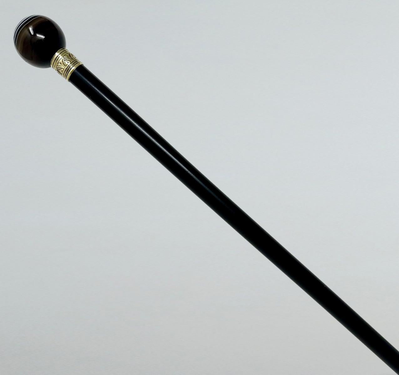 Art Deco Antique Vintage Ladys Gentlemans Wooden Dress Cane Walking Stick Banded Agate For Sale