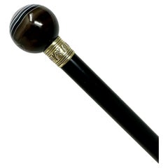 Antiquities Vintage Ladys Gentlemans Wooden Dress Cane Walking Stick Banded Agate