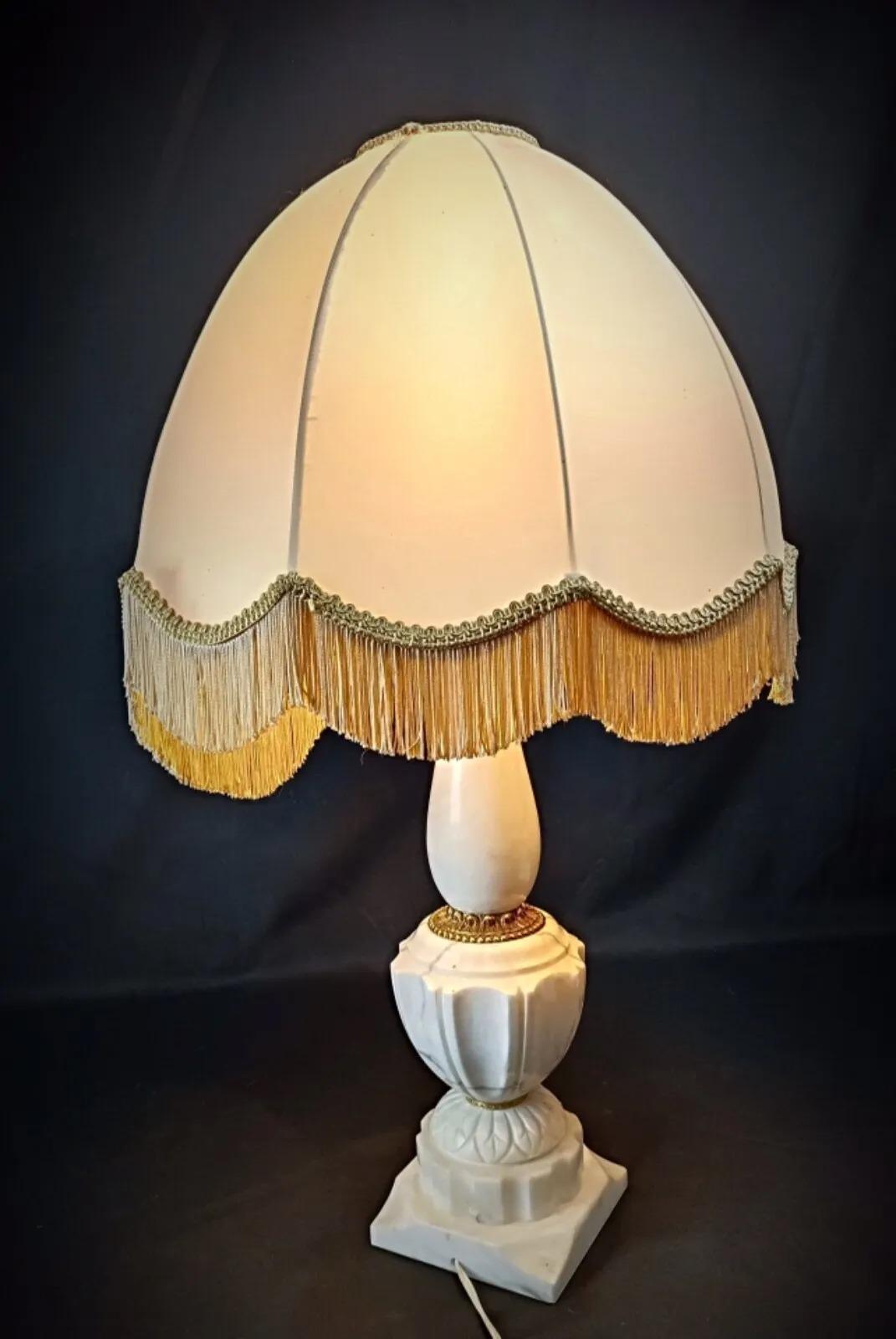 Antique Vintage Lamp Base in Alabaster and Brass with Lampshade - 2Y231 For Sale 6
