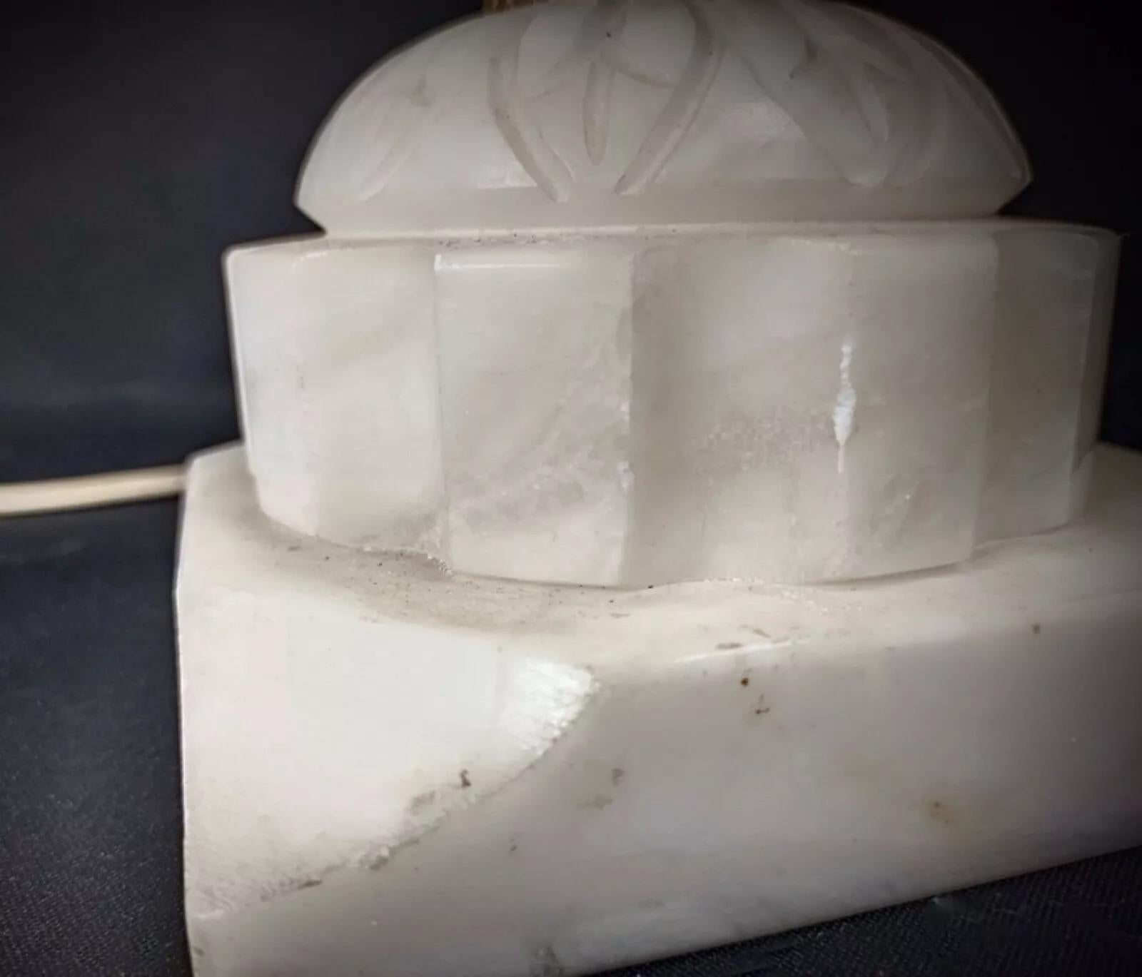 Antique Vintage Lamp Base in Alabaster and Brass with Lampshade - 2Y231 For Sale 1
