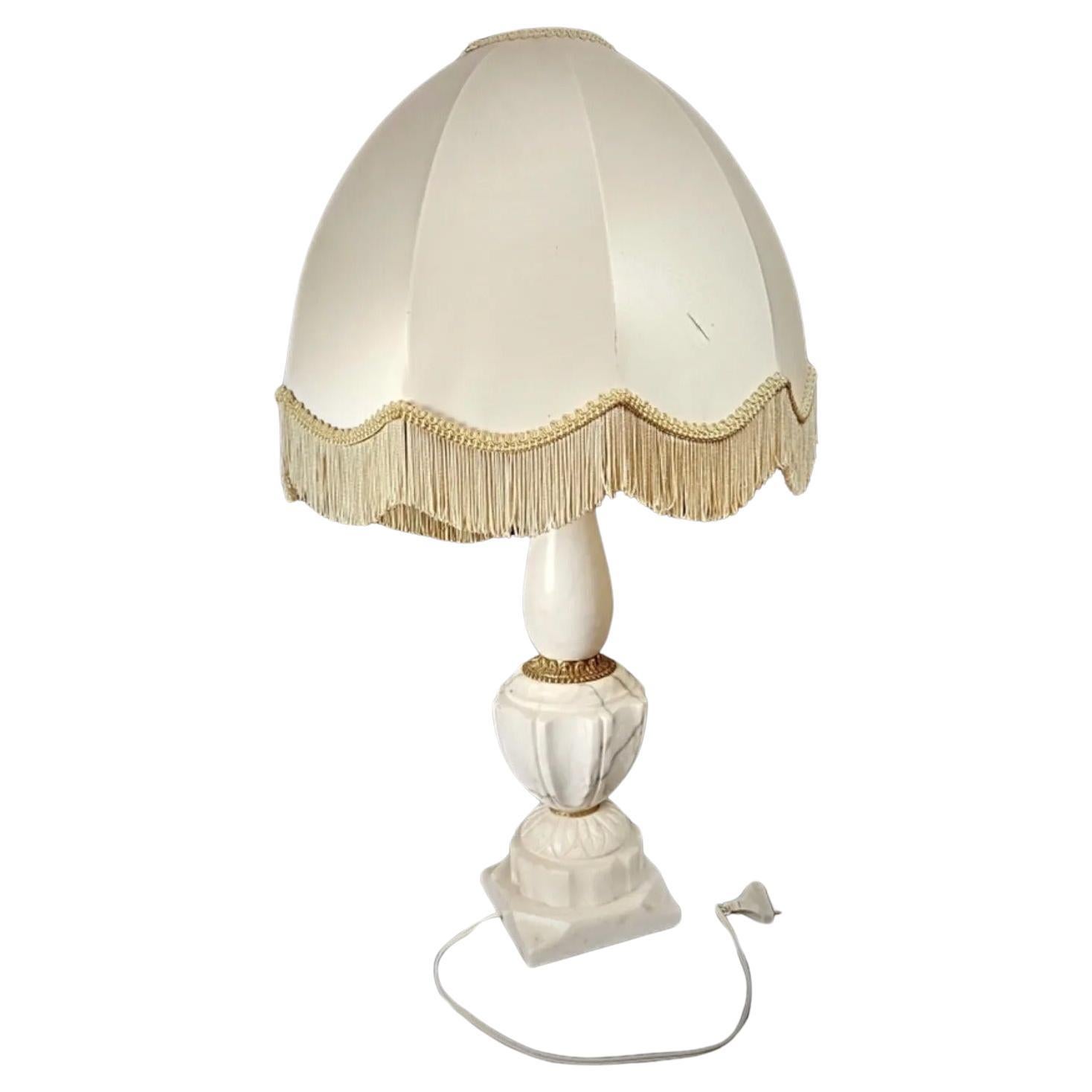 Antique Vintage Lamp Base in Alabaster and Brass with Lampshade - 2Y231 For Sale