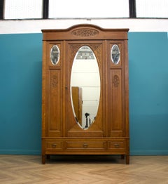 Antique Vintage Large French Art Nouveau Oak Wardrobe, early 20th Century