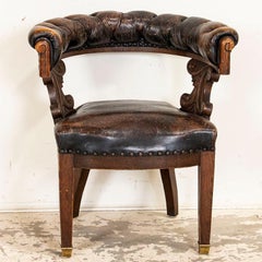 Antique Vintage Leather Armchair Office Chair