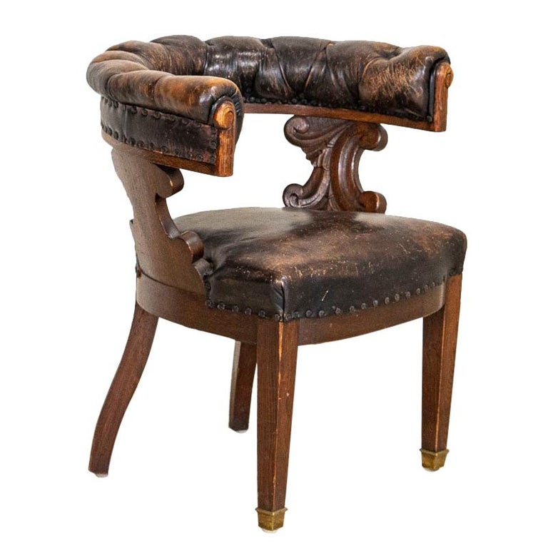 Antique Vintage Leather Armchair Office Chair At 1stdibs