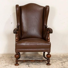 Antique Vintage Leather Wingback Armchair