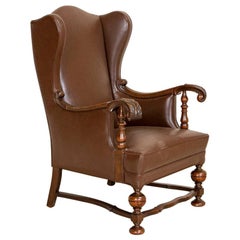 Antique Vintage Leather Wingback Armchair