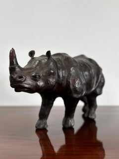 Antique Vintage Leather Wrapped Rhino Maquette Animal Sculpture