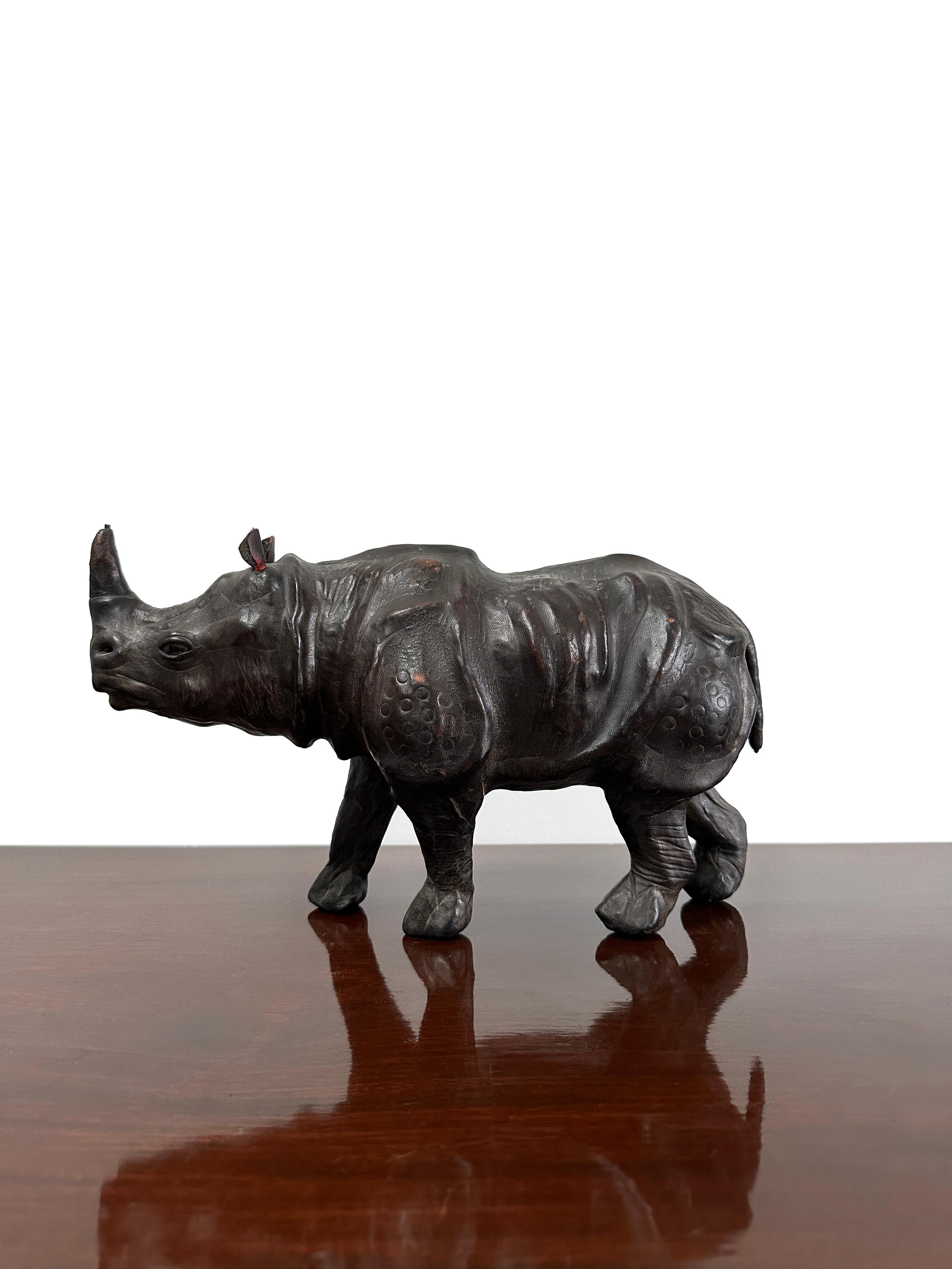 Antique Vintage Leather Wrapped Rhino Maquette Animal Sculpture In Good Condition In Sale, GB