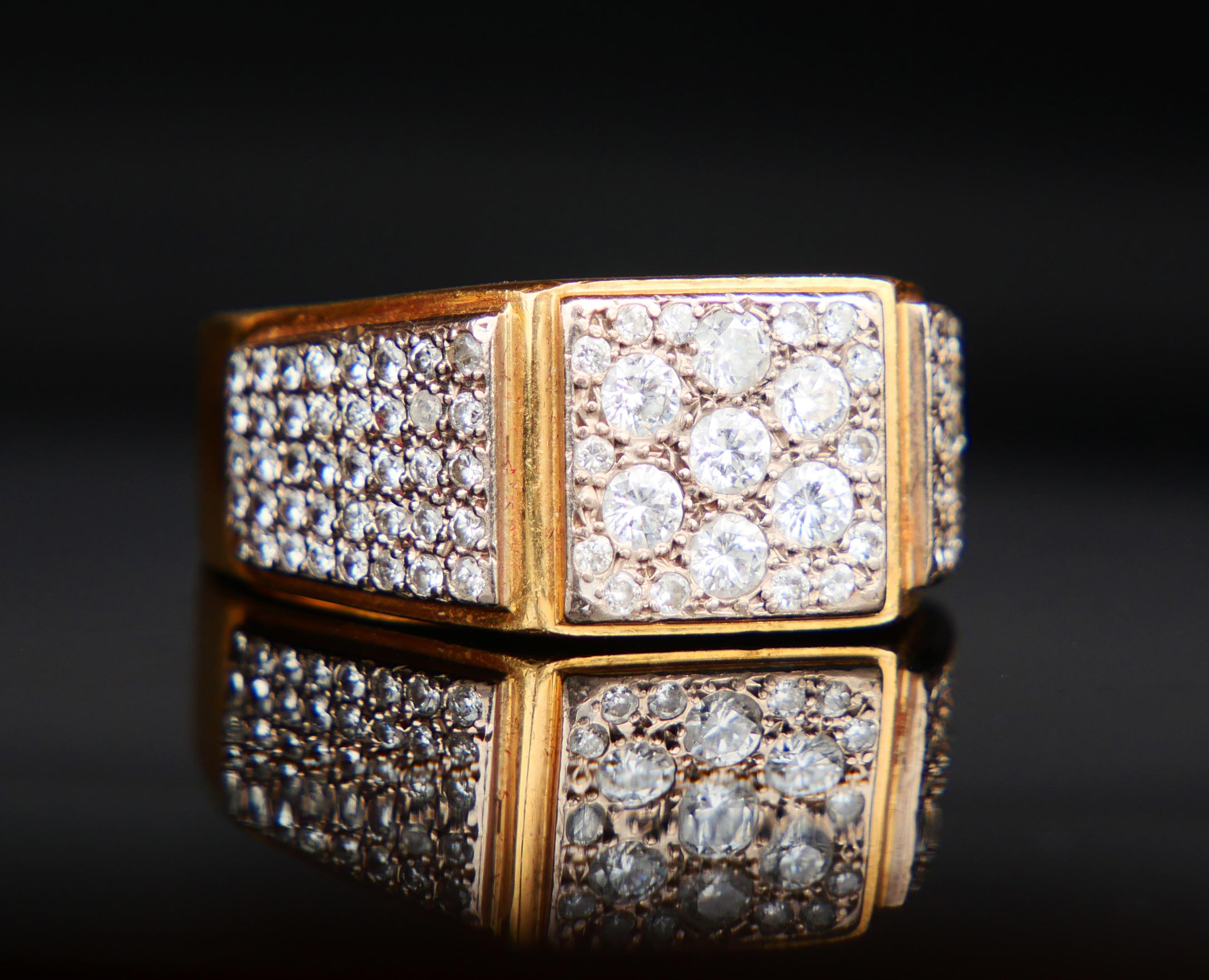 Retro Antique Vintage Men Ring solid 18K Gold 1.71 ctw Diamonds Size US 11.5 / 25gr For Sale