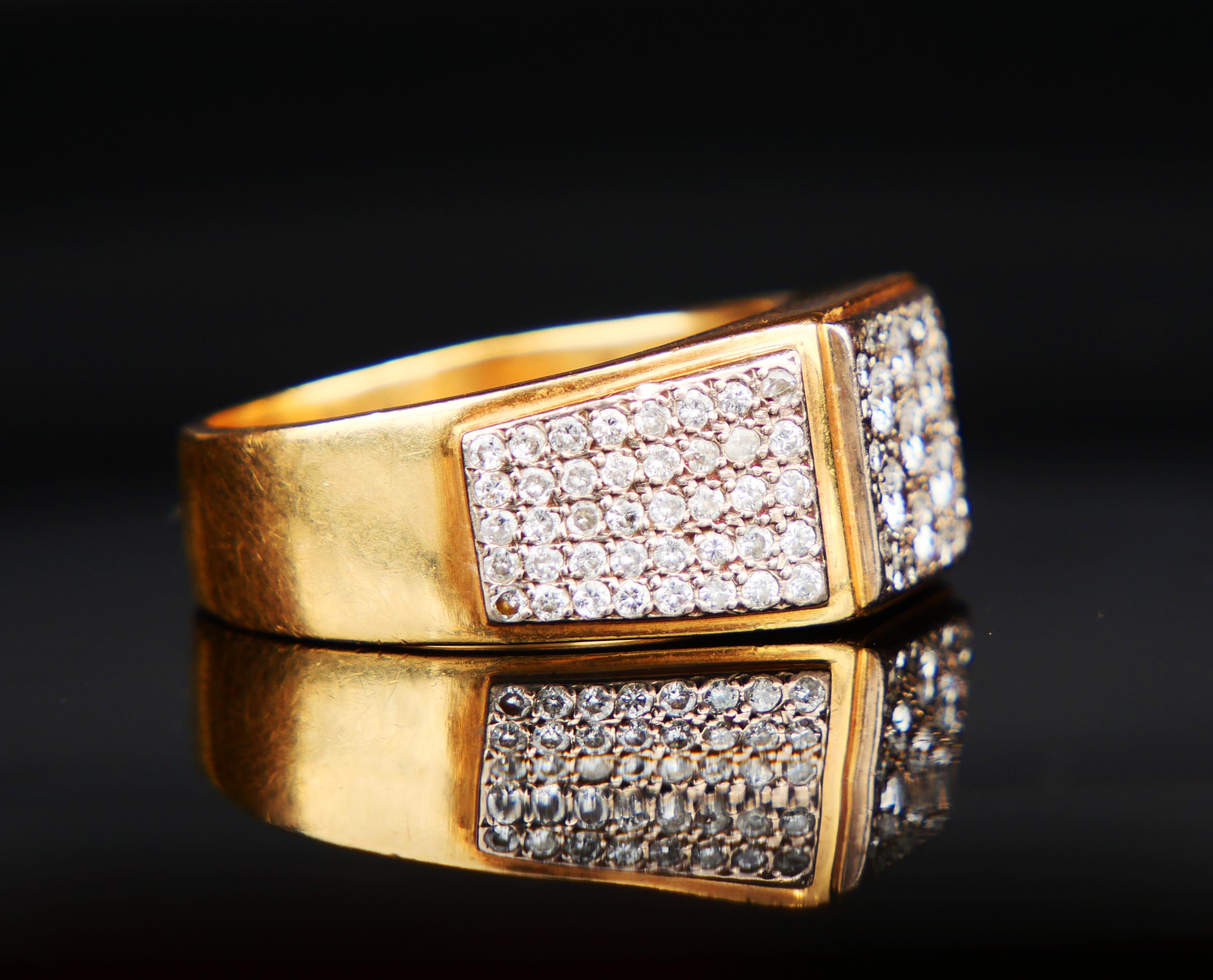 Taille ronde Bague vintage d'antiquités pour hommes en or massif 18 carats avec diamants 1,71 ct. pt. Taille US 11,5 / 25gr en vente
