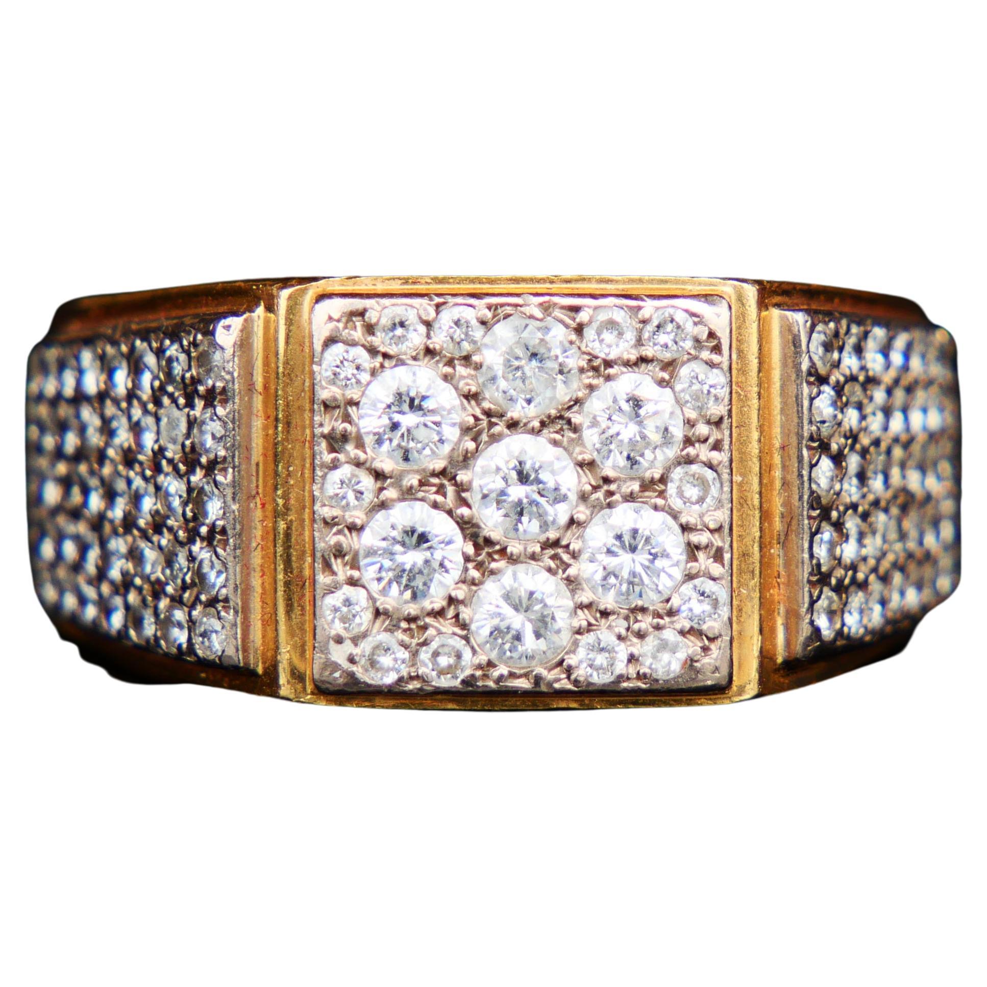 Bague vintage d'antiquités pour hommes en or massif 18 carats avec diamants 1,71 ct. pt. Taille US 11,5 / 25gr