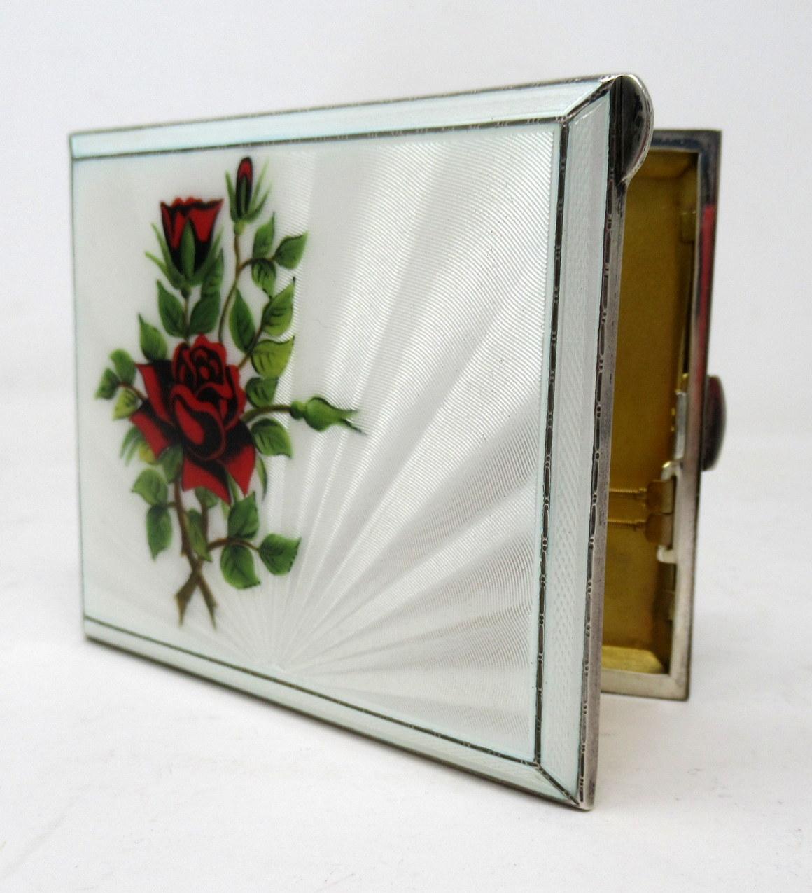 Mid-Century Modern Antique Vintage Mid Century Sterling Silver Gilt Enameled Guilloche Card Case For Sale