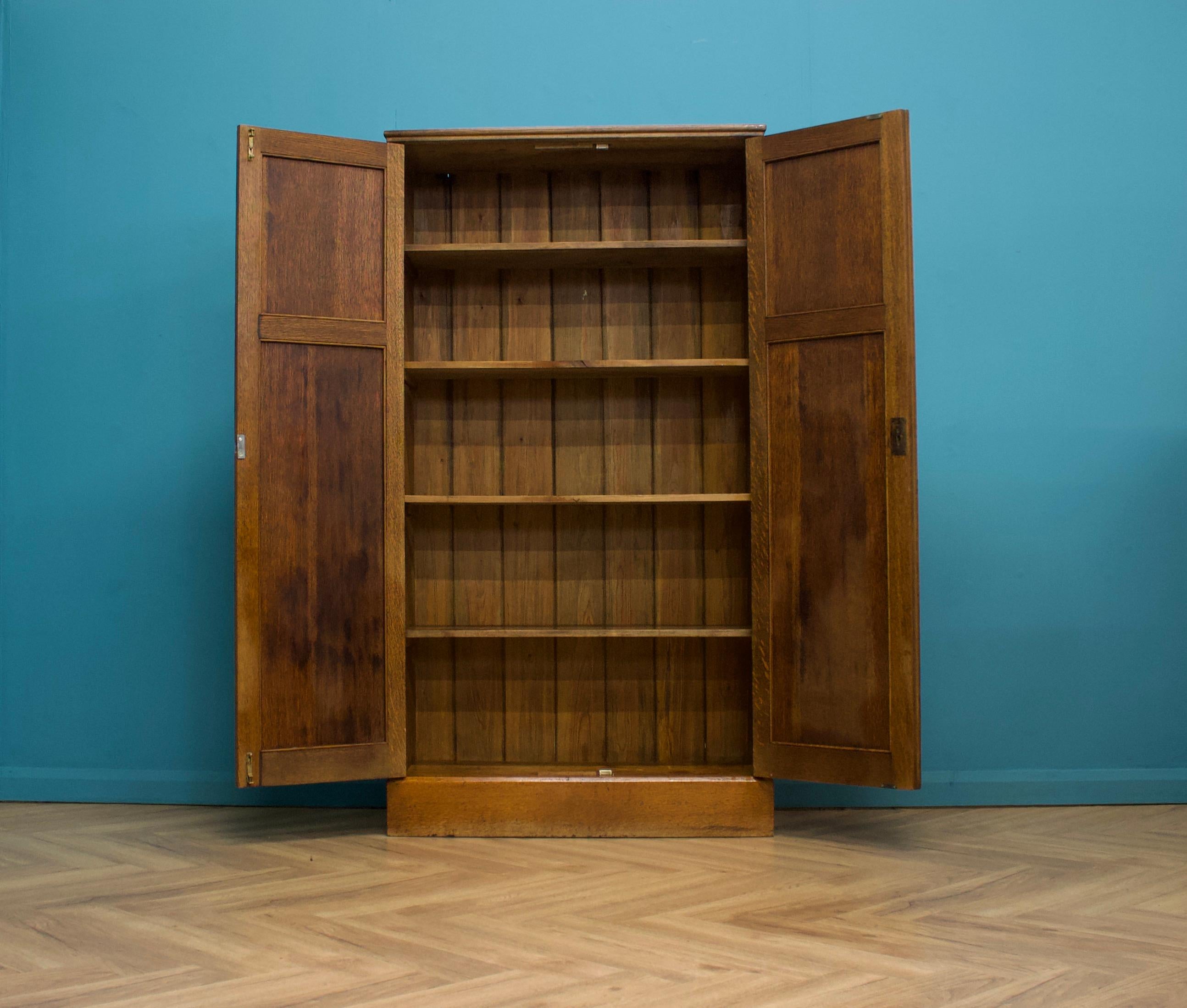 Art Deco Antique Vintage Oak Larder School Storage Linen Housekeepers Cupboard, 1920's