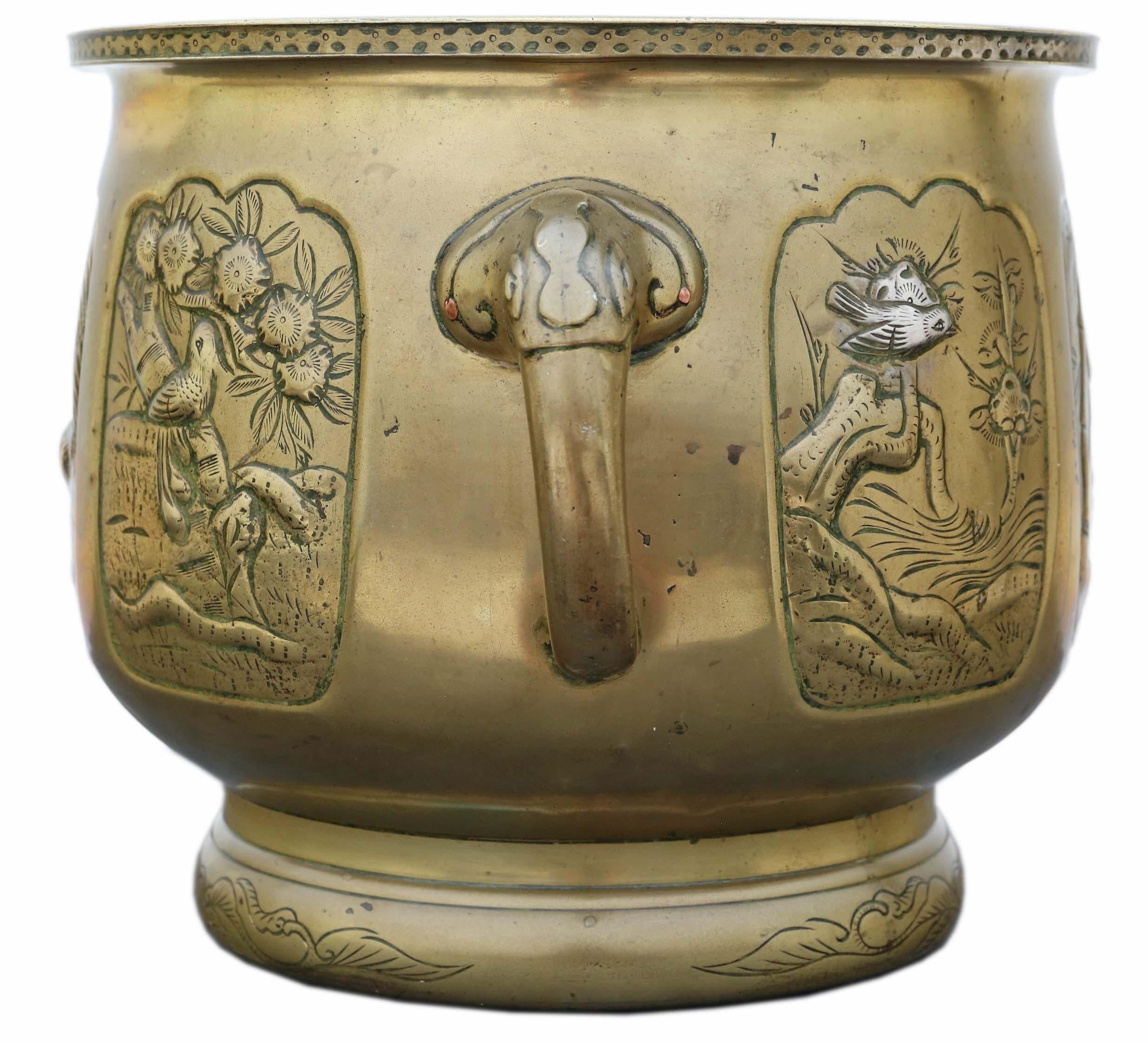 20th Century Antique Vintage Oriental Japanese Large Bronze Bowl Planter Jardinière, C1925 For Sale