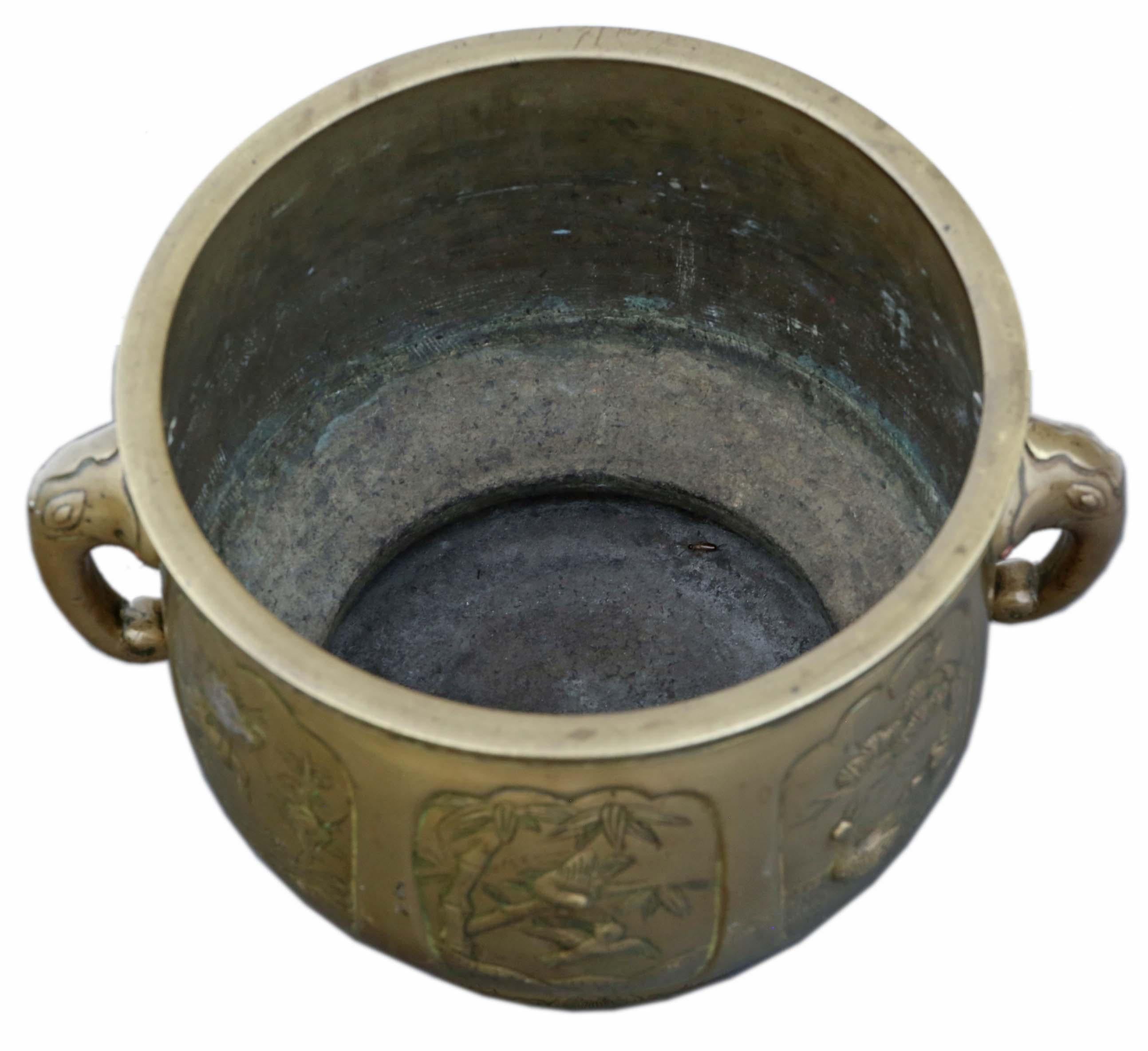 Antique Vintage Oriental Japanese Large Bronze Bowl Planter Jardinière, C1925 For Sale 1