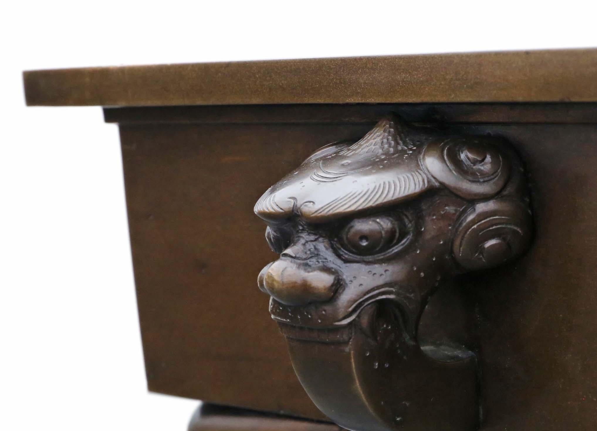 Antique Vintage Oriental Japanese Large Fine Quality Bronze Bowl Planter Jardini For Sale 2