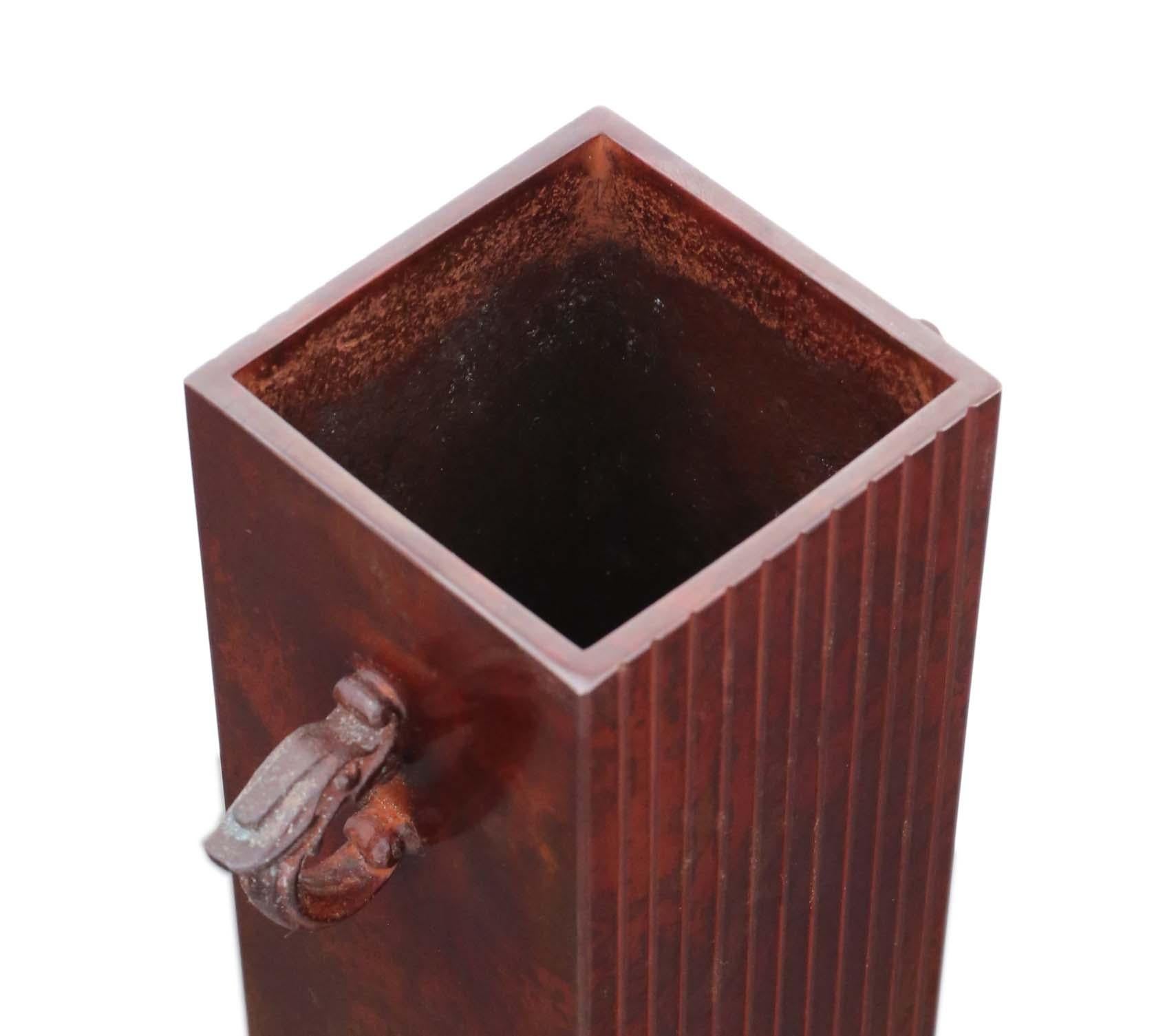 Antico Vintage Orientale Giapponese Grande Vaso di Bronzo di Qualità Fine Rettangolare Arte in vendita 1
