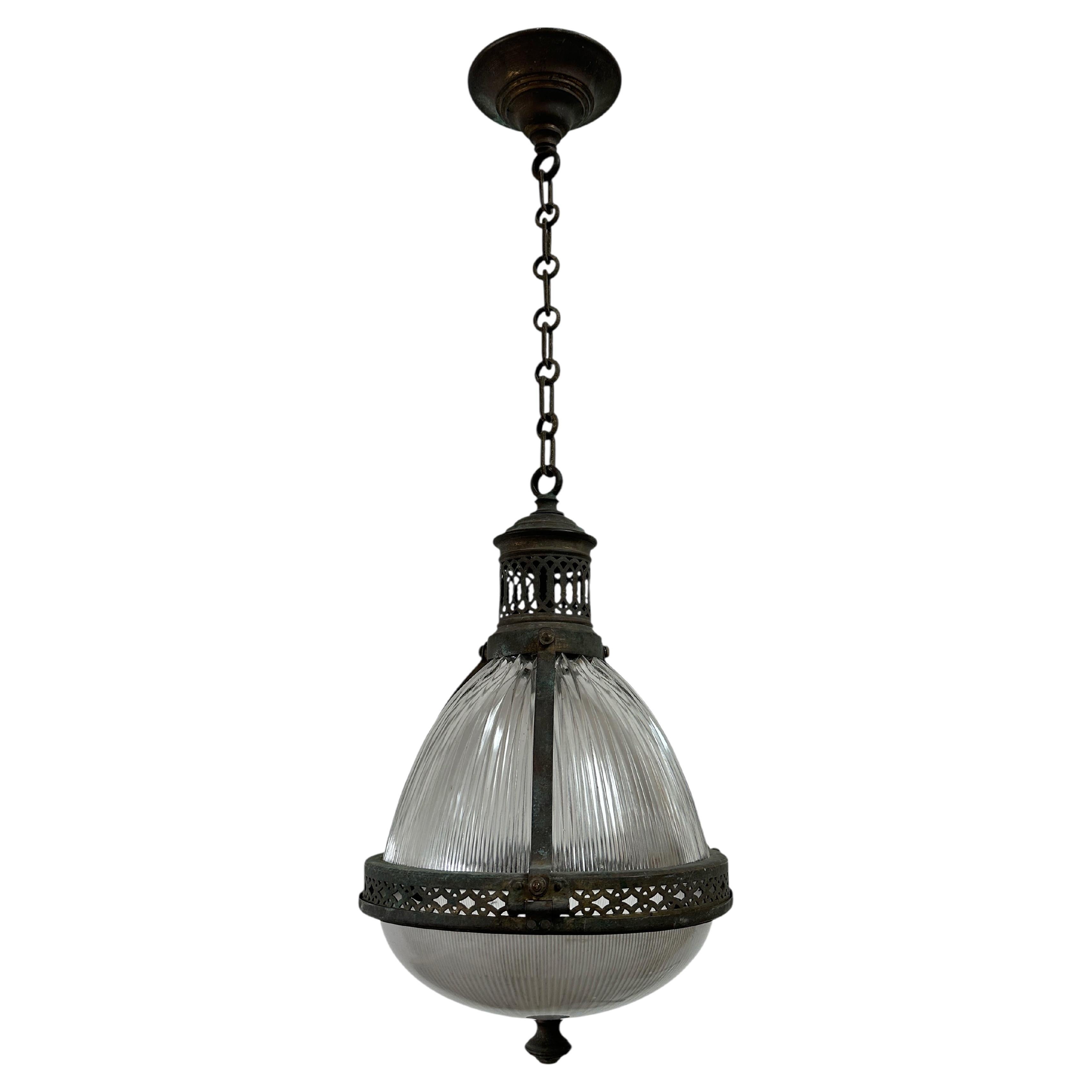 Antique French Original Vintage, lampada a sospensione a soffitto con gabbia di Holophane