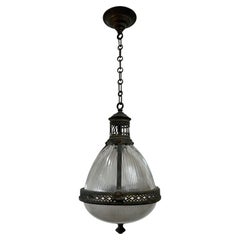 Antique Vintage Original French Caged Holophane Ceiling Pendant Light Lamp