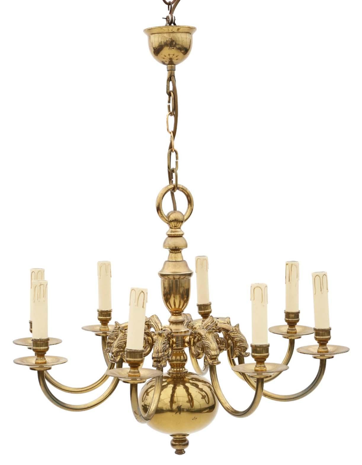 Antique Vintage Ormolu Brass Chandelier with 8 Lamps/Arms In Good Condition For Sale In Wisbech, Cambridgeshire
