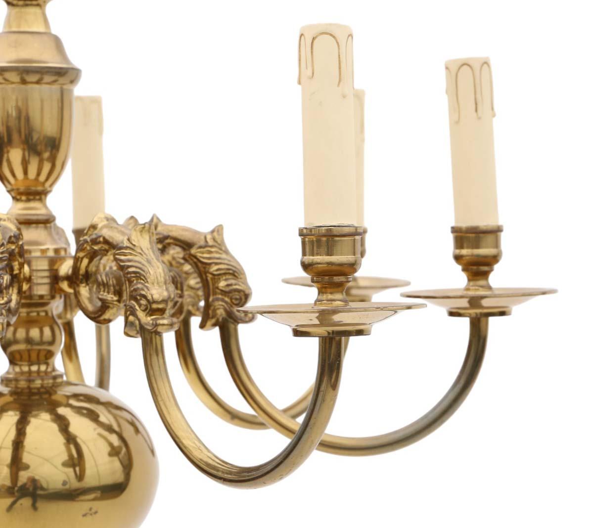 Mid-20th Century Antique Vintage Ormolu Brass Chandelier with 8 Lamps/Arms For Sale
