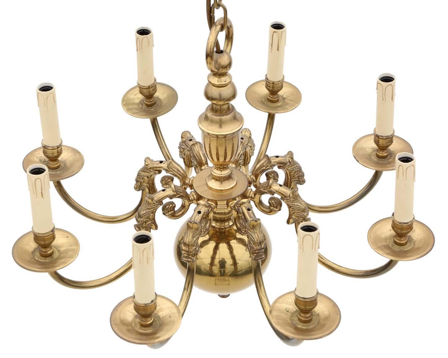Antique Vintage Ormolu Brass Chandelier with 8 Lamps/Arms For Sale 1