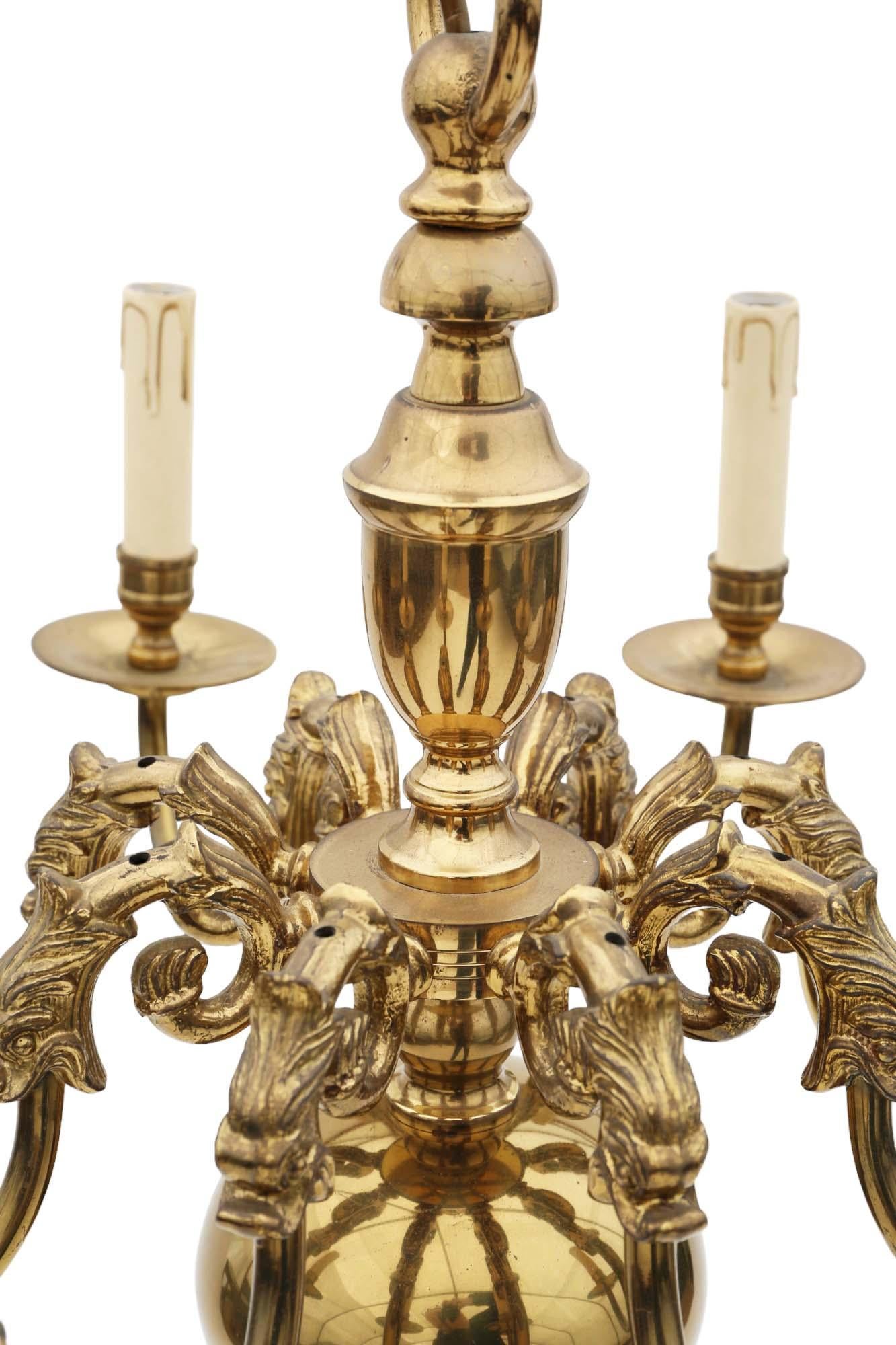 Antique Vintage Ormolu Brass Chandelier with 8 Lamps/Arms For Sale 2
