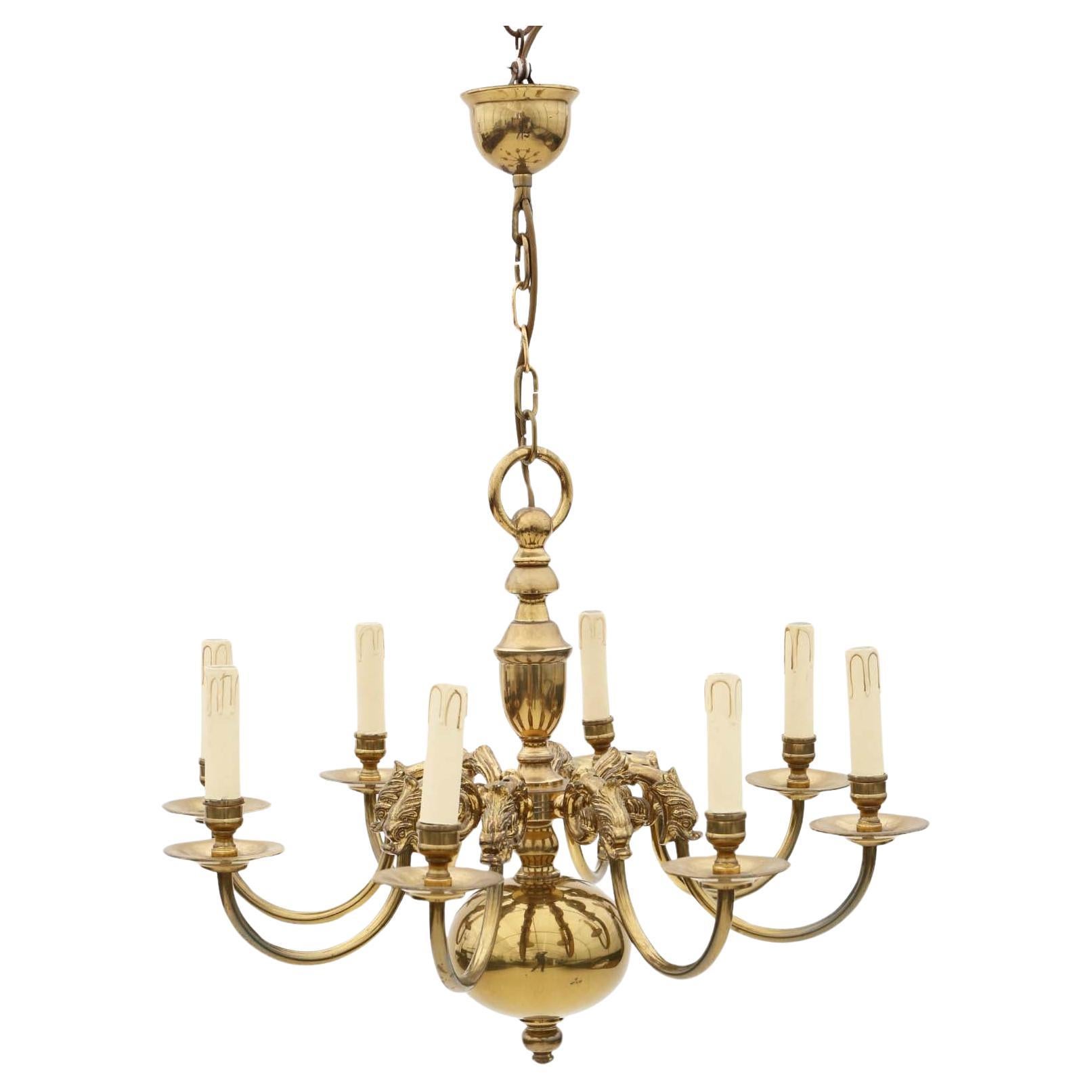 Antique Vintage Ormolu Brass Chandelier with 8 Lamps/Arms For Sale