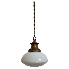Antique Vintage Oval English Opaline Milk Glass Ceiling Pendant Light Lamp