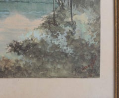 Antique Vintage Painting Indonesia Bali - Lady in Village Scene, 20th Century