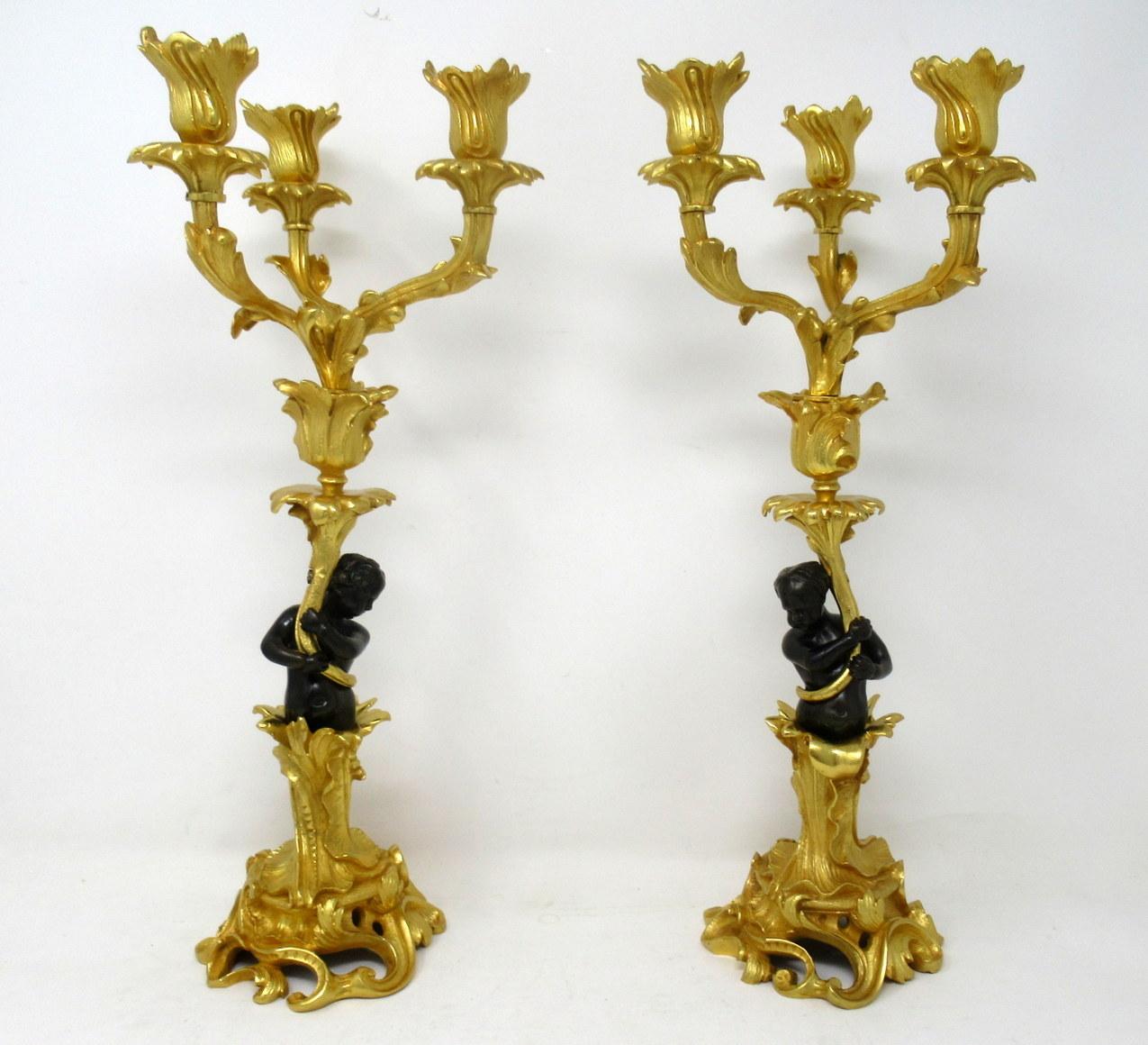 Grand Tour Antique Vintage Pair of French Ormolu Gilt Bronze Candelabra Candlesticks