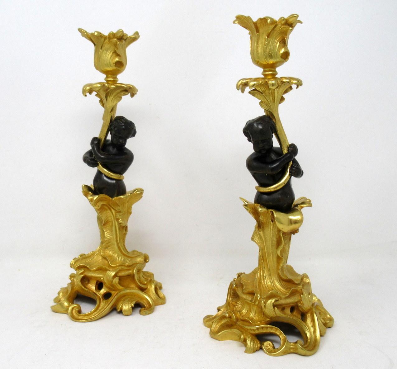 Antique Vintage Pair of French Ormolu Gilt Bronze Candelabra Candlesticks 1