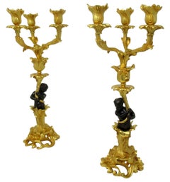 Antique Vintage Pair of French Ormolu Gilt Bronze Candelabra Candlesticks