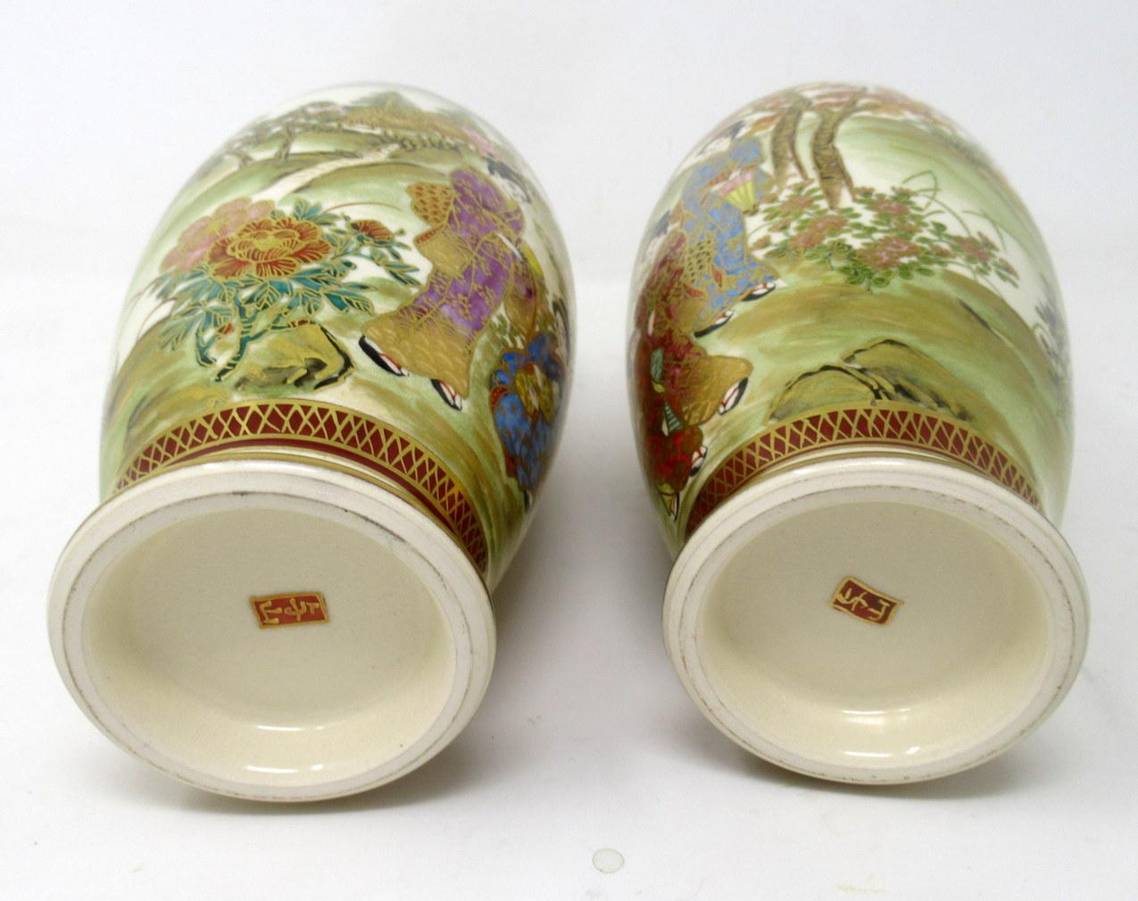 Antique Vintage Pair Japanese Hand Painted Gilt Vases Meiji Period Japan Figures 3