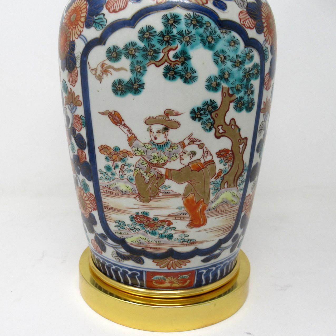 19th Century Antique Vintage Pair of Imari Porcelain Ormolu Table Lamps Cobalt Blue Red