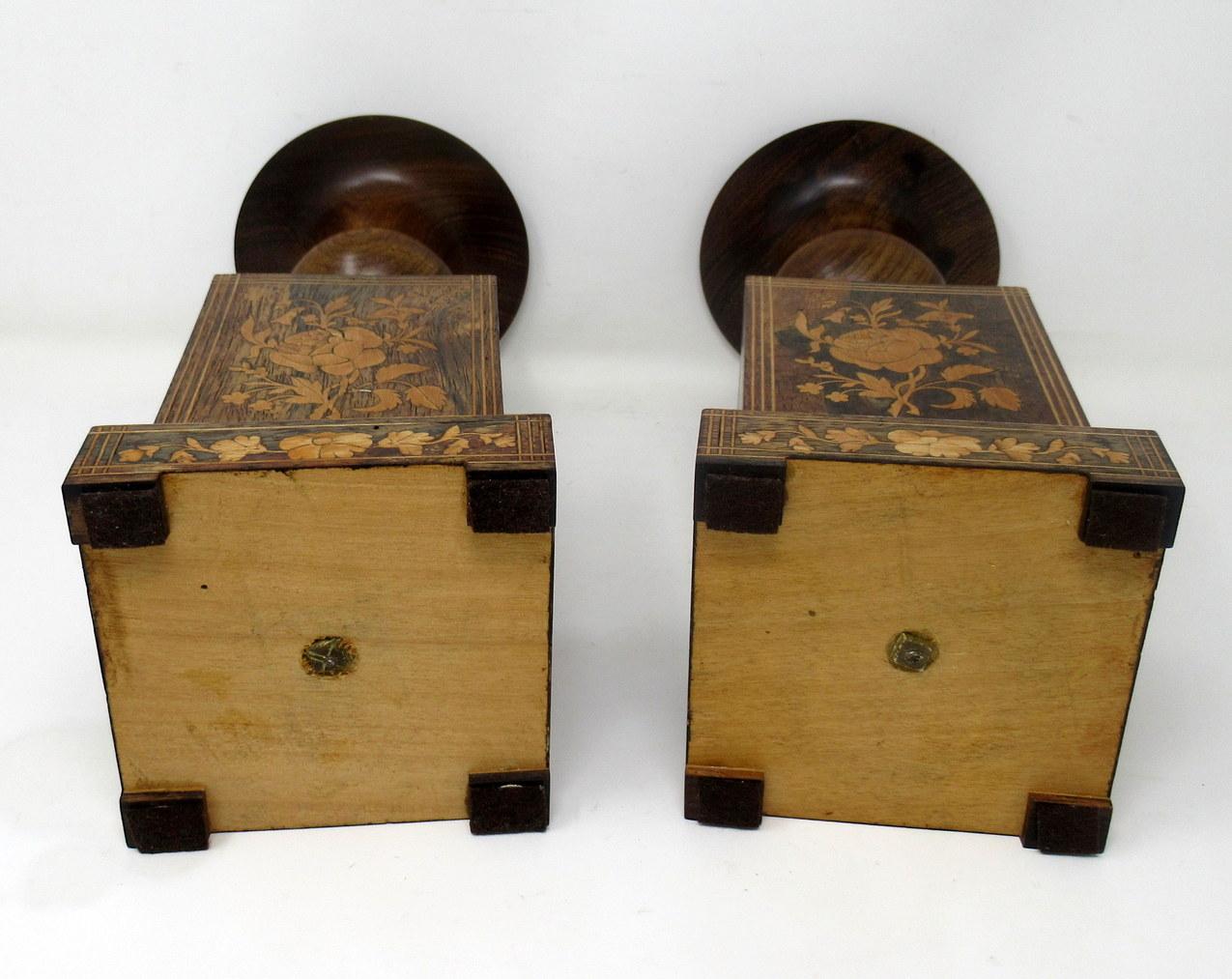 Antique Vintage Pair Wooden Treen Carved Rosewood Candlesticks Urns Mid Century 1
