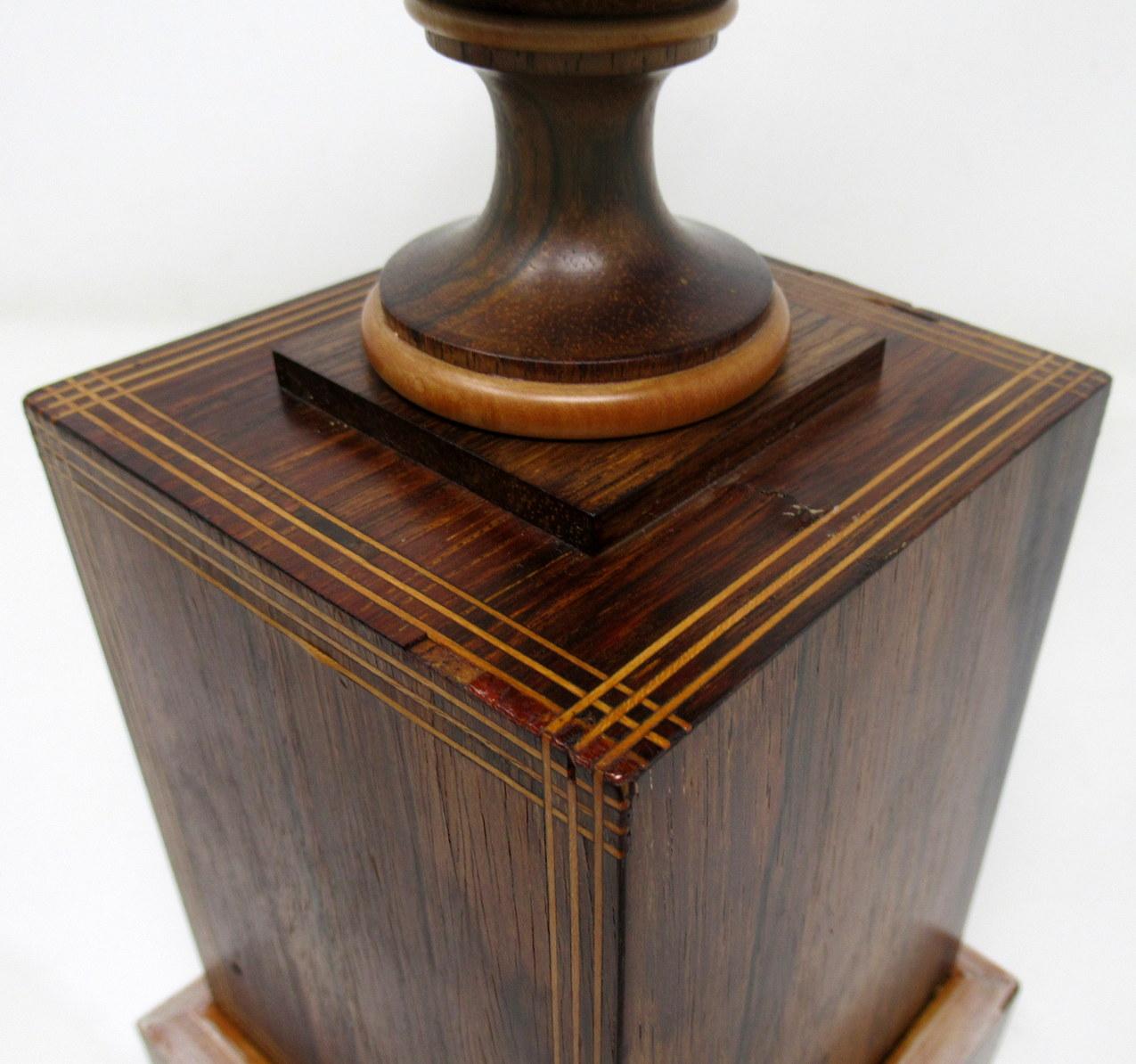 Antique Vintage Pair Wooden Treen Carved Rosewood Candlesticks Urns Mid Century 2