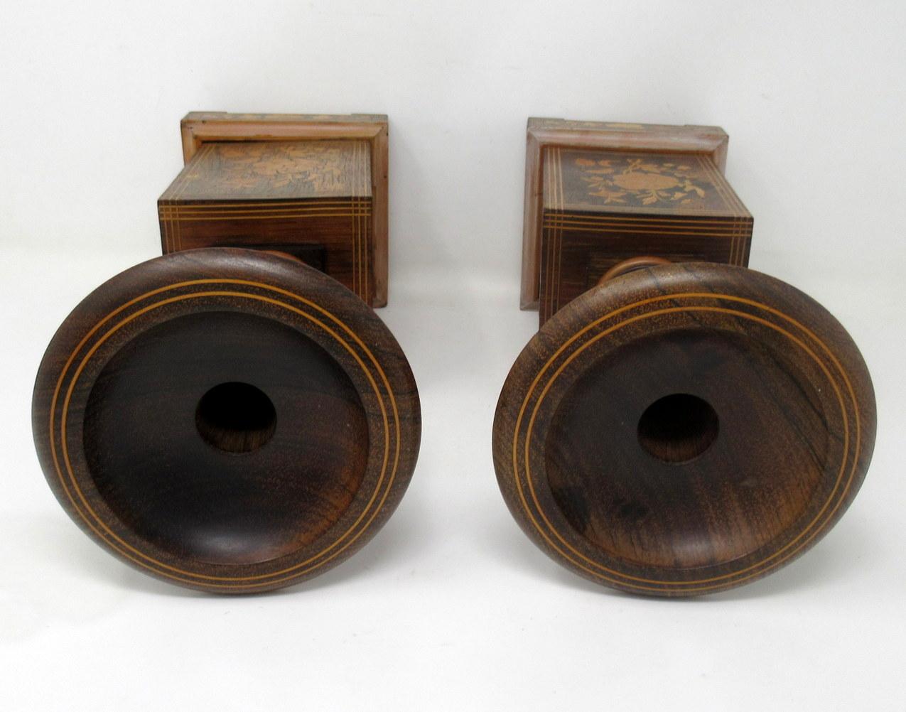 Antique Vintage Pair Wooden Treen Carved Rosewood Candlesticks Urns Mid Century 3
