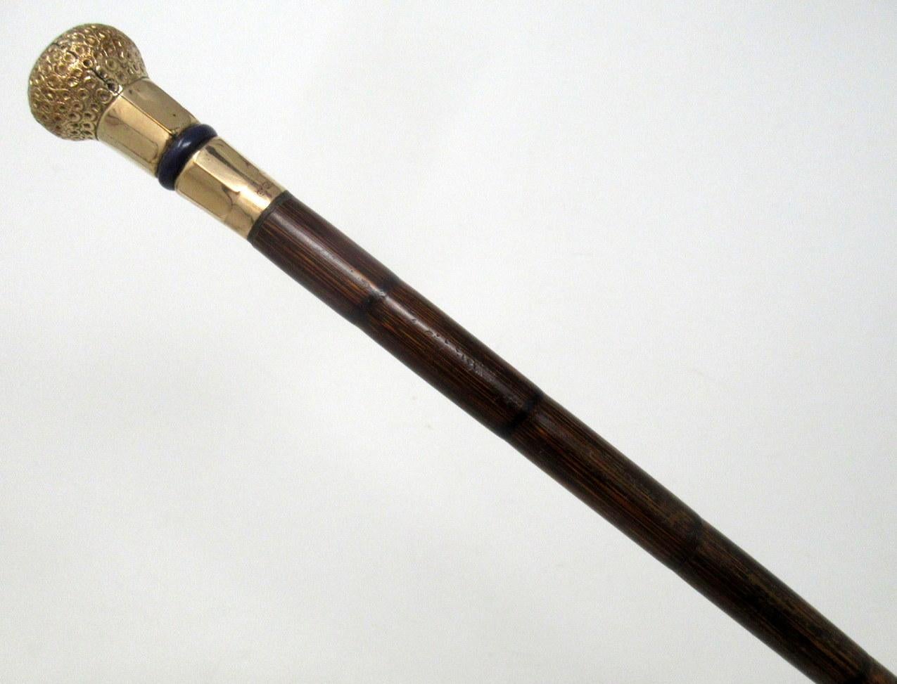 Edwardian Antique Vintage Partridge Wood Walking Stick Cane 18-Carat Gold-Plated Grip 1924