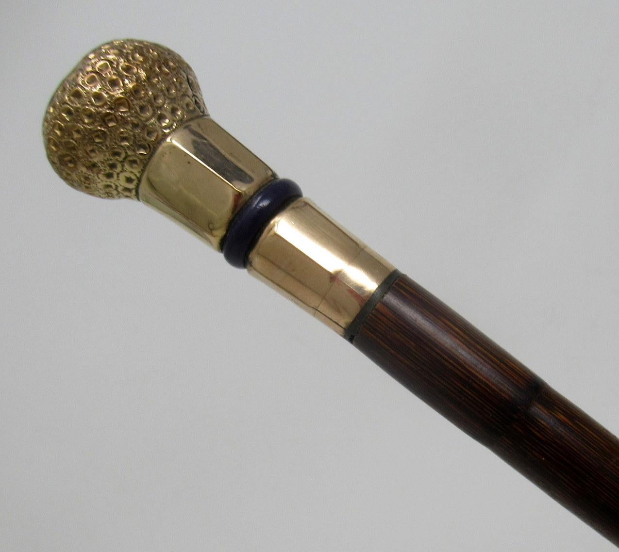 English Antique Vintage Partridge Wood Walking Stick Cane 18-Carat Gold-Plated Grip 1924