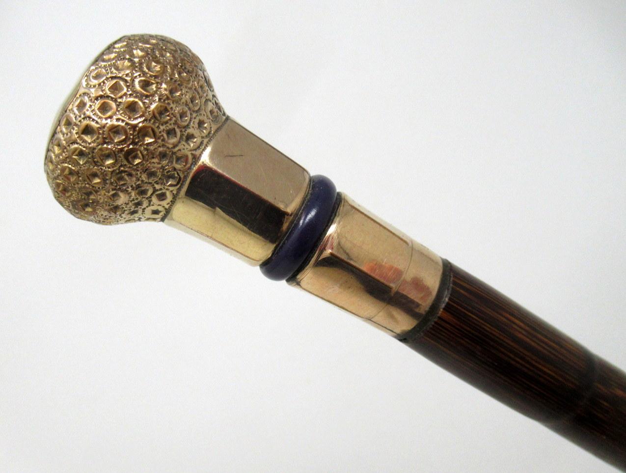 Antique Vintage Partridge Wood Walking Stick Cane 18-Carat Gold-Plated Grip 1924 In Good Condition In Dublin, Ireland