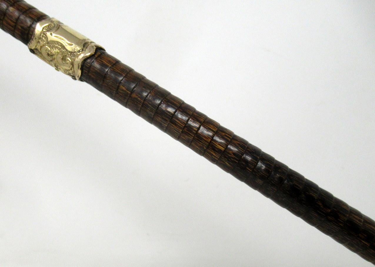 Gold Plate Antique Vintage Partridge Wood Wooden Walking Stick 18ct Gold-Plated Grip Collar