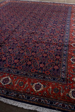 Antique Vintage Persian Handwoven Luxury Wool Navy/Rust Rug 12'-2" X 15'-4" Size