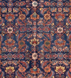 Antique Vintage Persian Red Gold Navy Blue Geometric Heriz Area Rug, circa 1920s