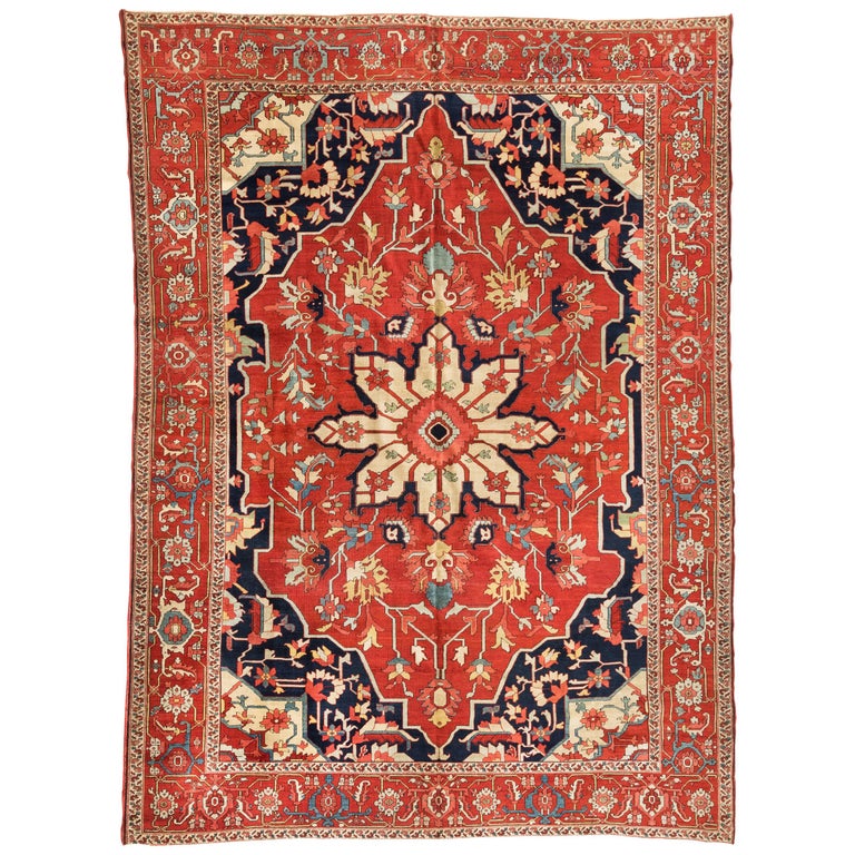 Blue Ivory Serapi Rug, Navy Blue And Red Persian Rug