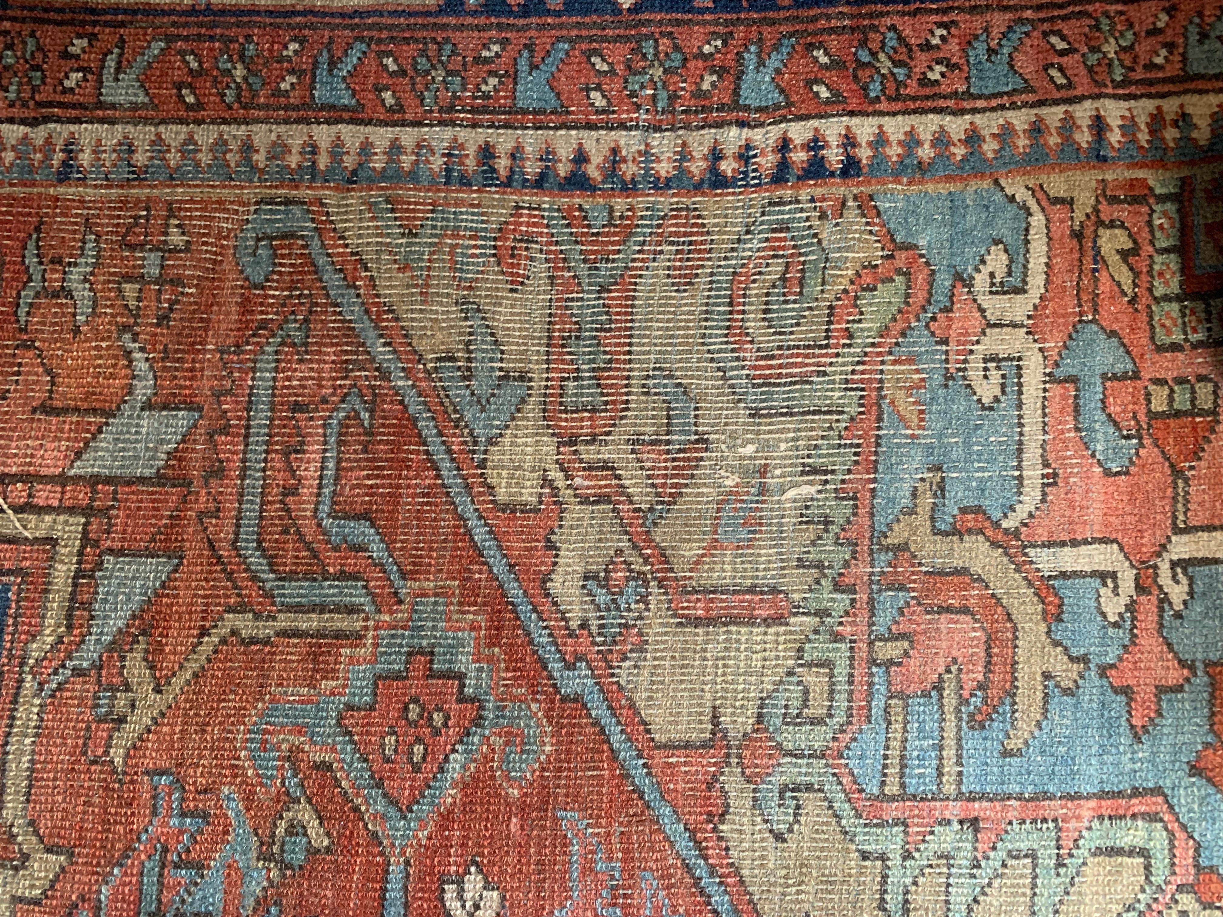 Heriz Serapi Tappeto antico persiano Rust Light Blue Heriz 9,10 x 12 piedi. in vendita