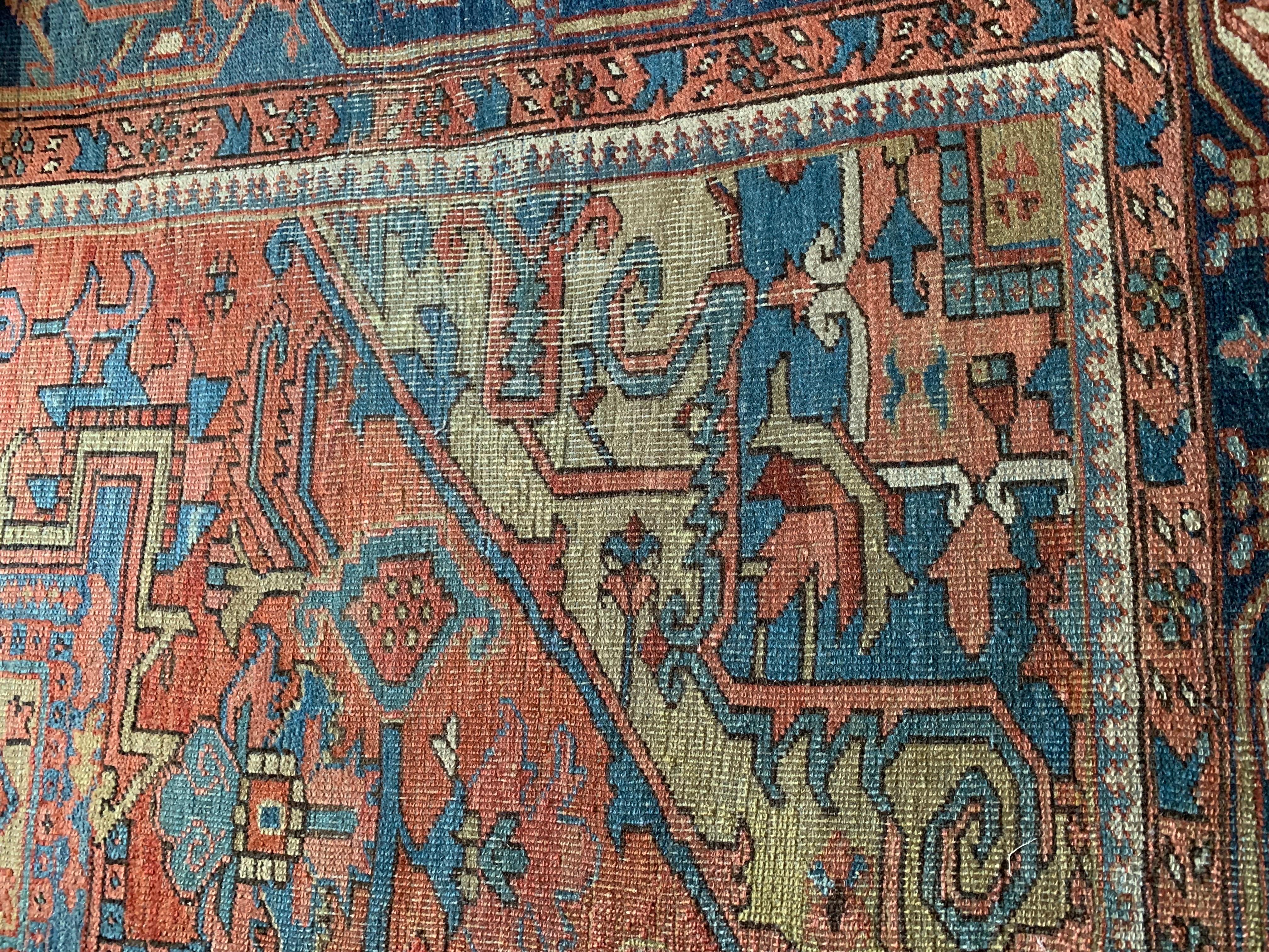 Persiano Tappeto antico persiano Rust Light Blue Heriz 9,10 x 12 piedi. in vendita