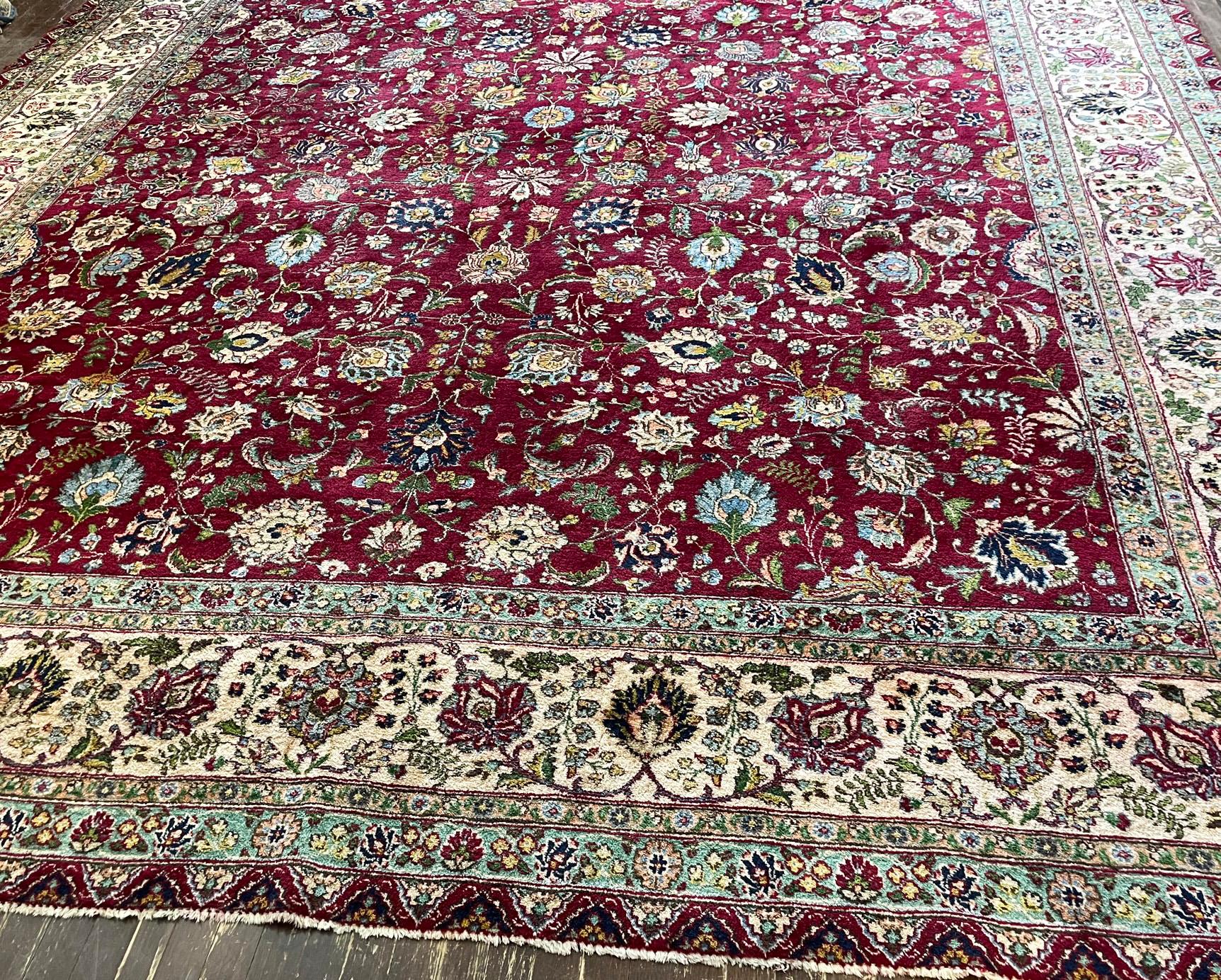 Hand-Knotted Antique/Vintage Persian Tabriz Carpet, 11'6