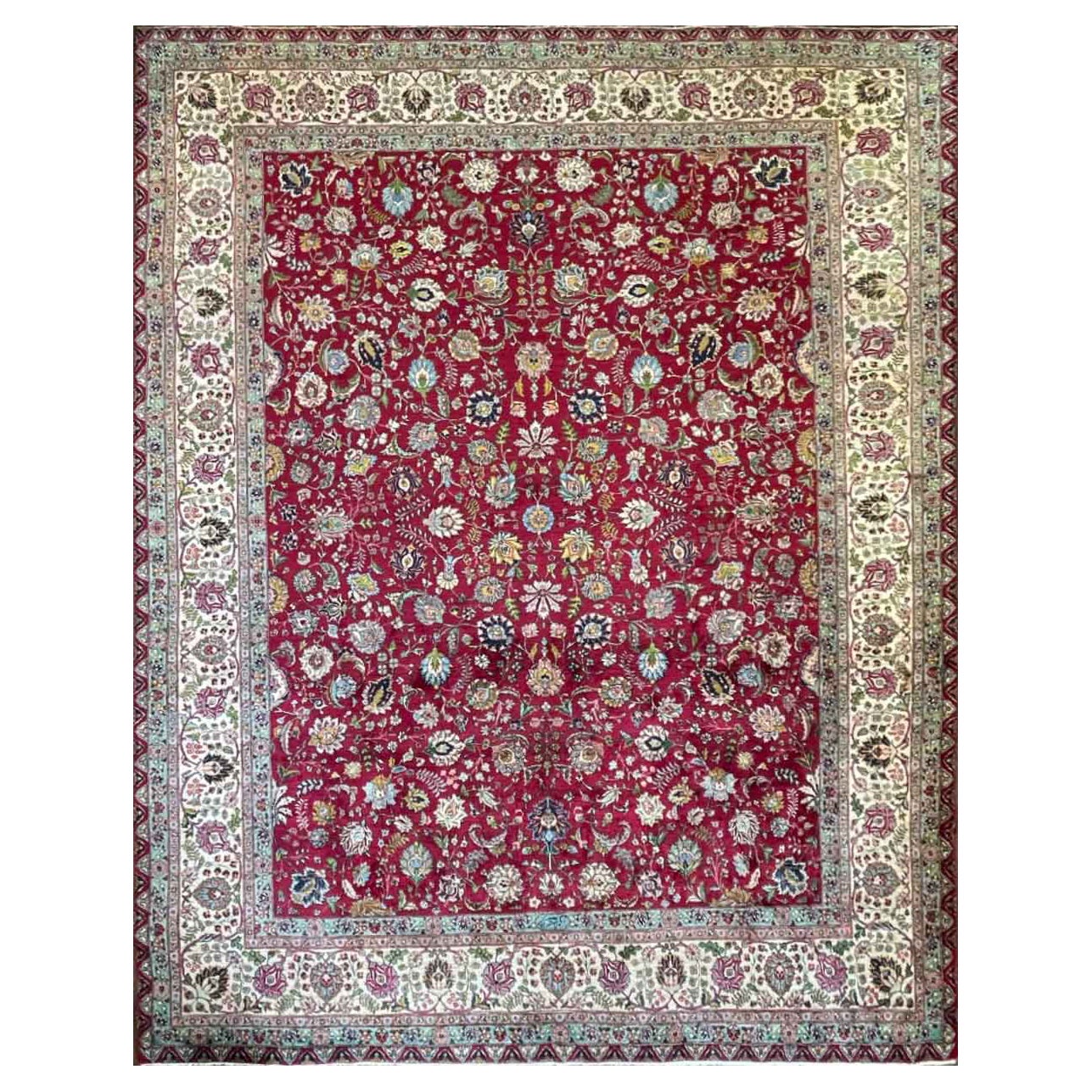 Antiker/viktorianischer persischer Täbriz-Teppich, 3,66 m x 4,66 m, ca. 1940er Jahre im Angebot