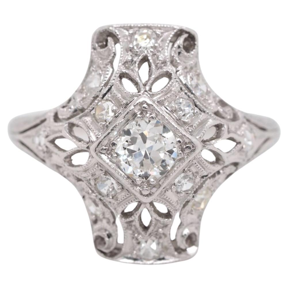 Antique Vintage Platinum 0.5 ct Old European Cut Diamond Engagement Ring For Sale